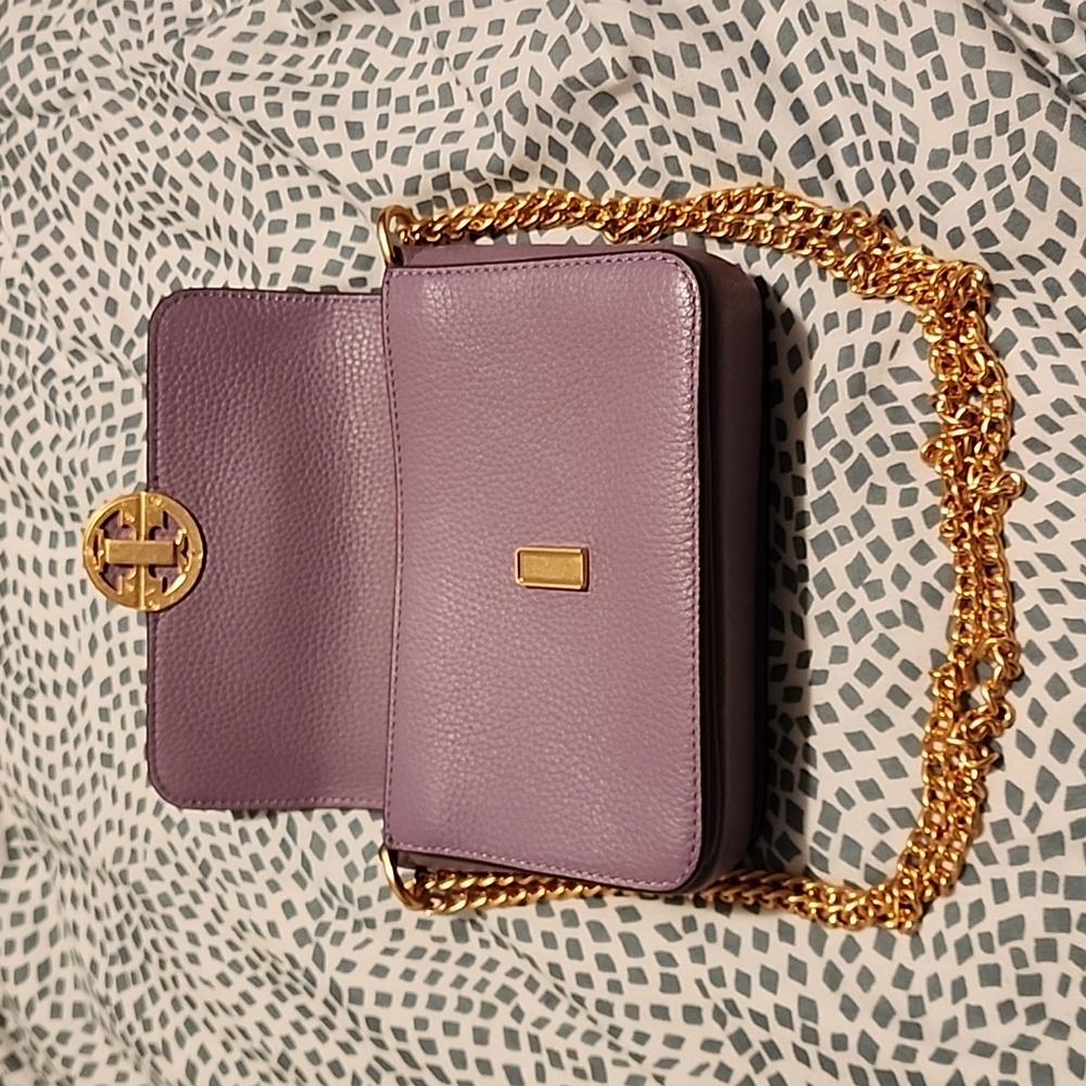 Tory Burch Olivia Pebbled Purple Leather Bag - Picture 8 of 9